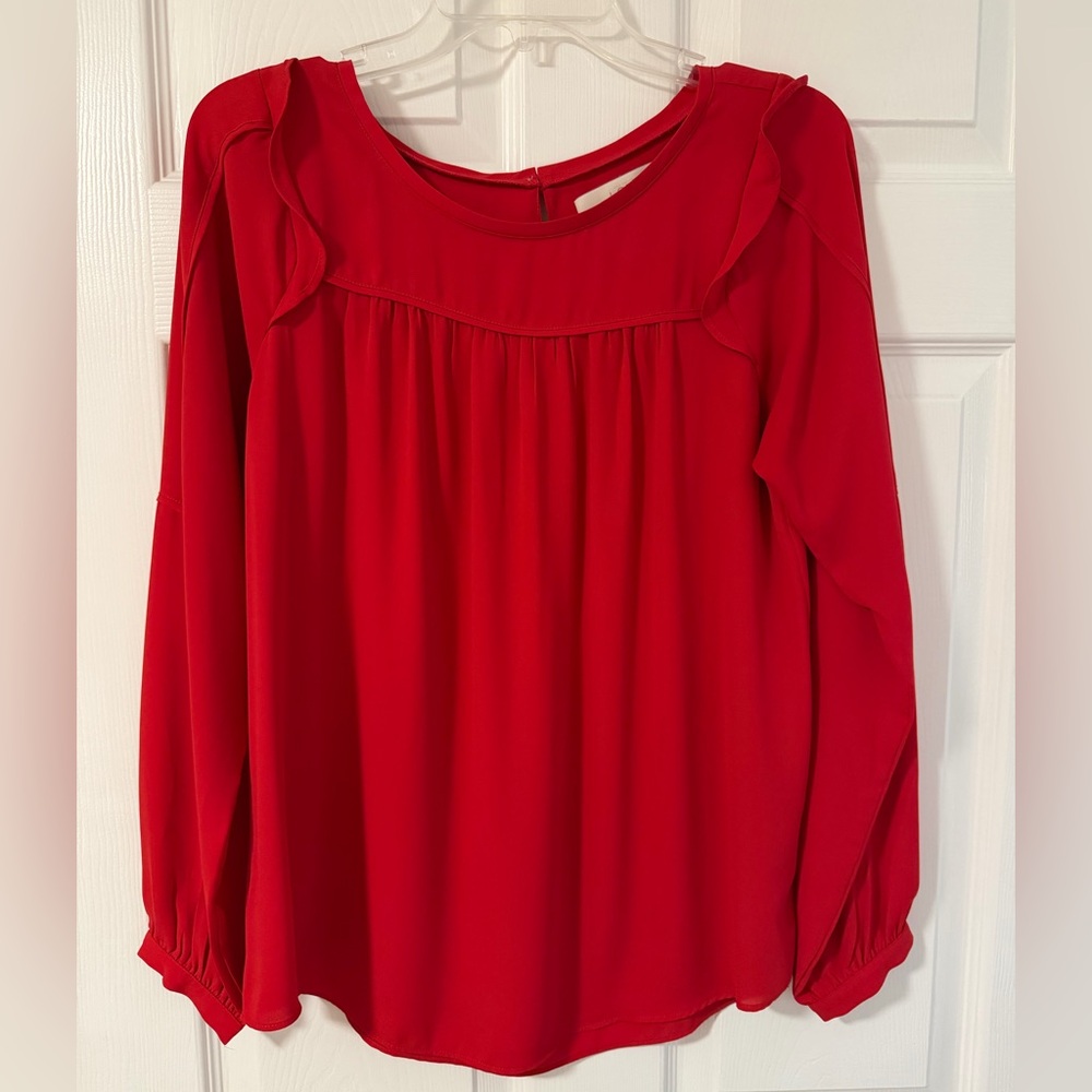 LOFT Women’s Ruffle Shoulder Long Sleeve Blouse | red